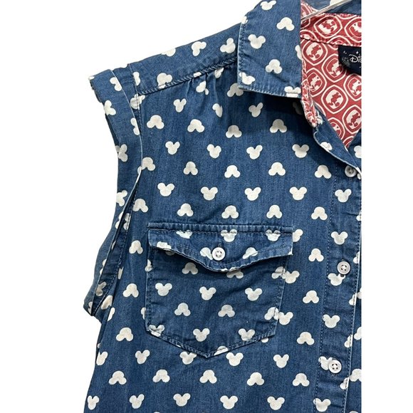 Disneyland Paris Size 36 Chambray Mickey Mouse Shirt Cap Sleeve Button Down - Picture 3 of 6